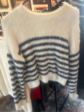 La Ligne Cream Fuzzy Crewneck Sweater